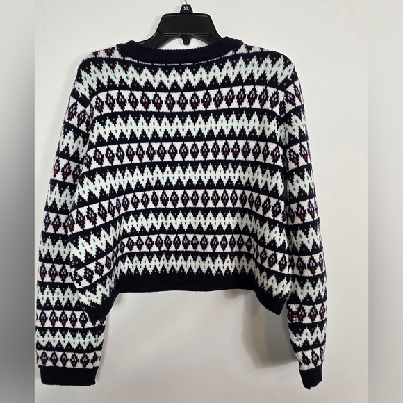 La Ligne Fair Isle Merino Wol Navy Blue Henley Crewneck Pullover Sweater M - Picture 3 of 6